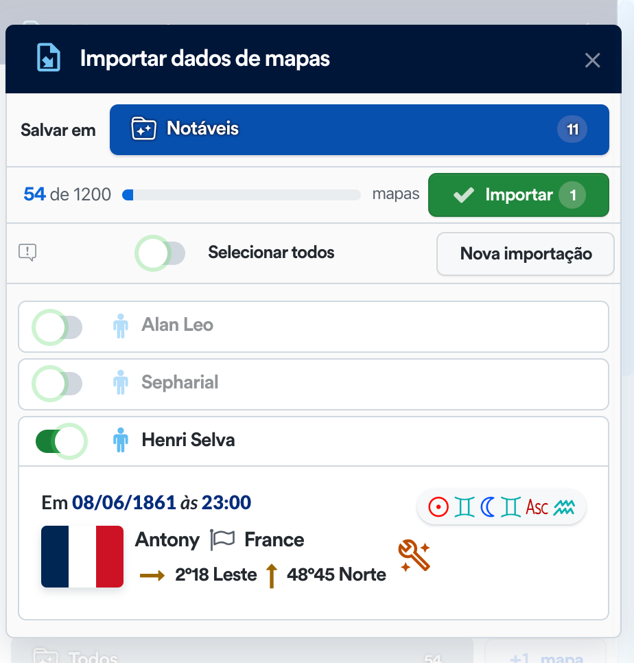 Selecione onde salvar e quais mapas importar